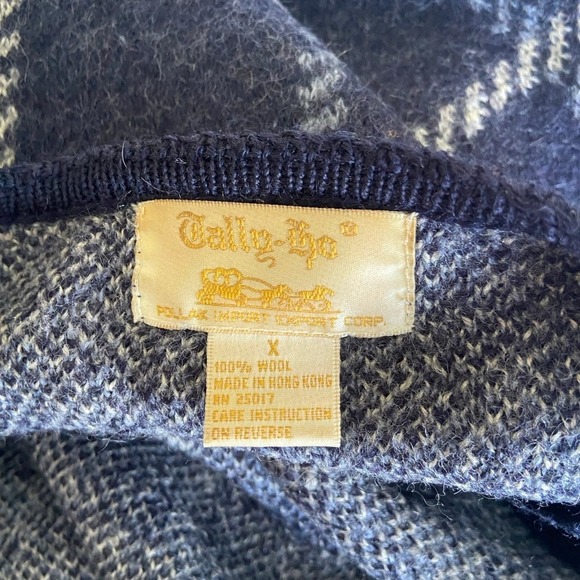 Tally Ho blue 100% wool windowpane cardigan with buttons size X - Picture 6 of 6